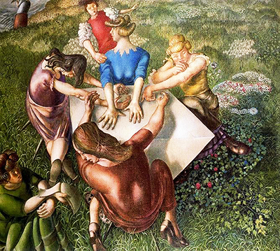 Christ Preaching at Cookham Regatta, Girls Listening Stanley Spencer